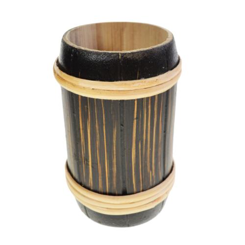 Single bamboo toothbrush holder/pencil pot barrel black height 12cm
