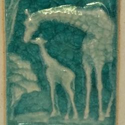 Oilburner, rectangular with giraffe design, blue glaze 7.5x7.5x11.7cm