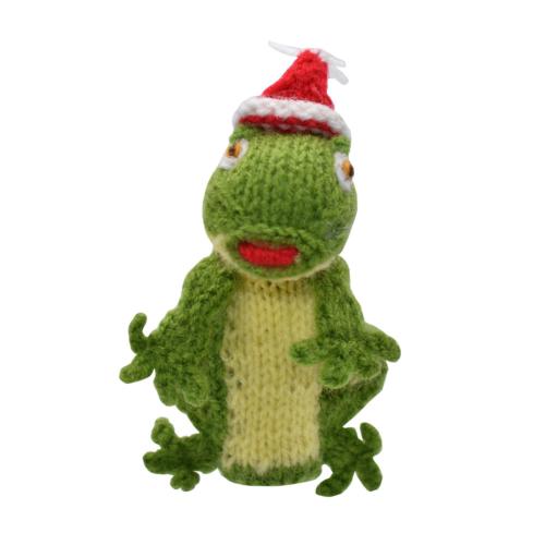 Finger puppet, frog with Christmas hat