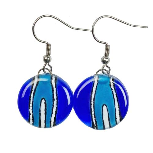 Earrings Recycled Glass Round Blues 2cm diameter