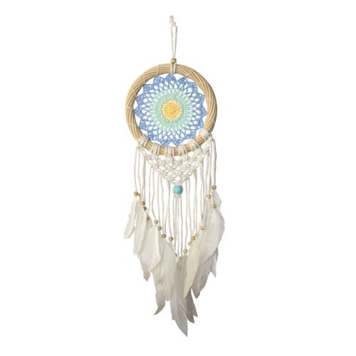 Dreamcatcher on bamboo frame, 17cm diameter blue green yellow