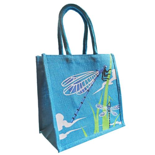 Jute shopping bag, square, damselflies