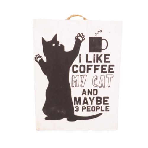 Plaque Albesia Wood I Like Coffee My Cat 15 x 20cm