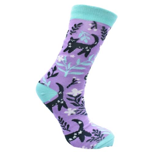 Bamboo Socks Black Cats Purple Shoe Size UK 3-7 Womens