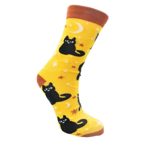 Bamboo Socks Black Cats Stars Shoe Size UK 3-7 Womens