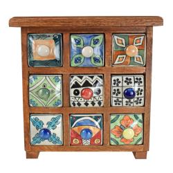 Wooden mini chest with 9 brightly coloured drawers 24 x 24 x 11cm
