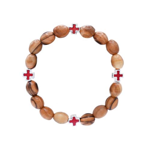 Bracelet olive wood beads with 4 crosses