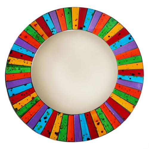 Round mirror, recycled glass mosaic speckled design rainbow 40cm diam