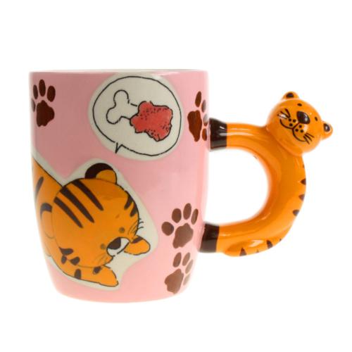 Novelty mug cat shaped handle ceramic hand painted