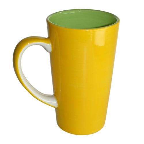 Tall Yellow and Green hand-painted Mug, 15 x 8.5 cm