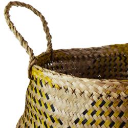 Woven seagrass basket, natural yellow black 35cm