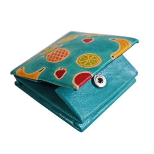 Leather coin square purse, fruits design, 7x7cm