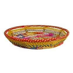 Shallow basket recycled material, multicoloured 38cm diameter
