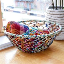 Round basket recycled material, multicoloured 45cm diameter