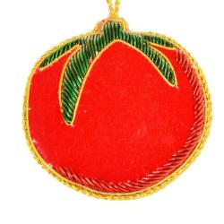 Hanging decoration, embroidered velvet, tomato