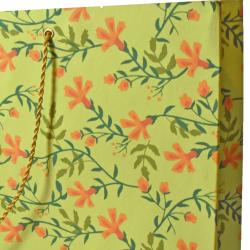 Gift Bag Handmade Paper Floral Design on Lime 38 x 28 x 10cm