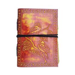 Notebook Leather Bound 2 Birds Orange 13 x 18cm