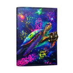Notebook with Clasp Leather Turtle 13 x 18cm