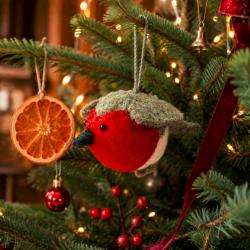 Hanging Decoration Handcrafted Felt Robin 10x10cm