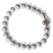 Bracelet, men’s/unisex, elasticated, white/grey beads