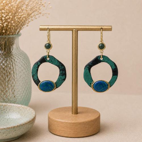 Earrings Green Metal with Stones