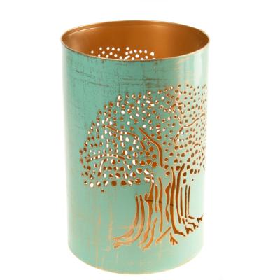 T-lite holder, metal die cut, turquoise tree, 15cm height