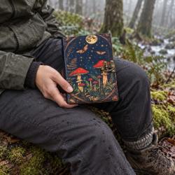 Leather notebook mushroom design, 6 x 8 inches