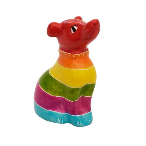 Kisii stone sitting dog, multicoloured stripes