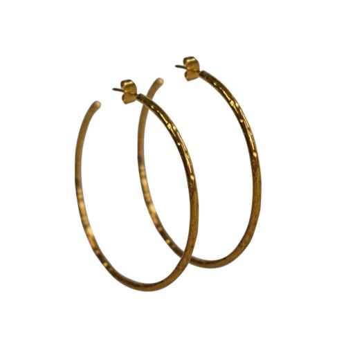 Earrings, Brass hammered hoops 5.5cm diameter