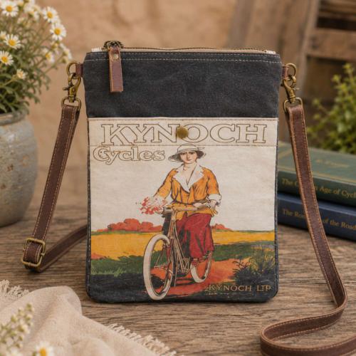 Crossbody Bag Recycled Tent Canvas, Kynoch Cycles 22 x 27cm