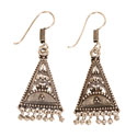 Earrings folk style silver colour triangle hanging beads