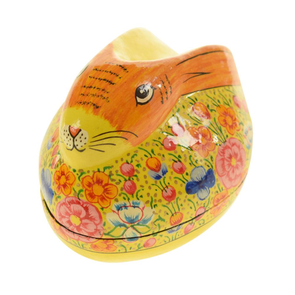 Trinket box, papier maché, rabbit yellow