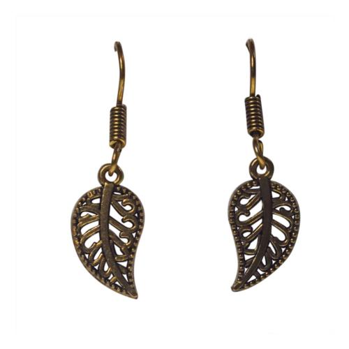 Brass earrings single leaf, gold colour
