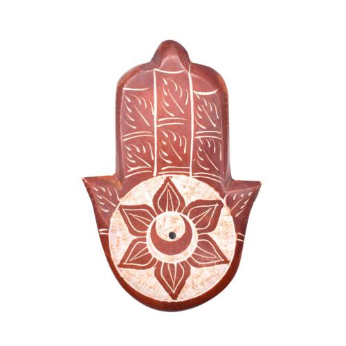 Incense holder carved soapstone, hamsa hand, chakra sacral 9 x 6cm