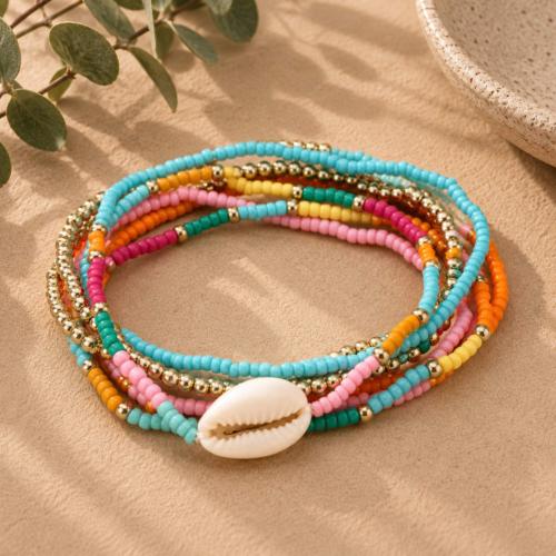 Bracelet 5 Strands Multicoloured Glass Beads Pastels