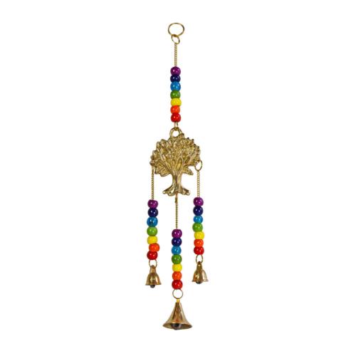 Hanging windchime with Chakra Beads, Tree of Life, recycled brass 6 x 31cm