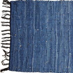 Rag rug recycled leather handmade blue 100x150cm