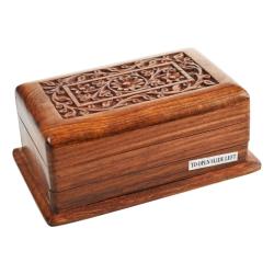 Secret Lock Box Hand Carved Sheesham Wood with Floral Carving 16.5x11.5x6.5cm