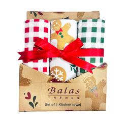 3 Christmas Tea Towels Gift Set Gingerbread Recycled Cotton