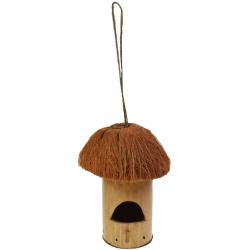 Coconut and bamboo hanging bird house, mushroom shape