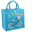 Jute shopping bag, square, bicycle