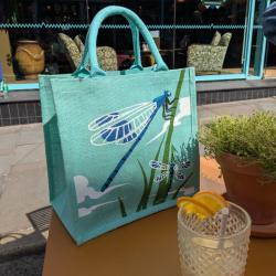 Jute shopping bag, square, dragonflies