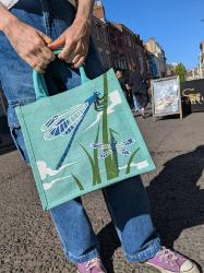 Jute shopping bag, square, dragonflies