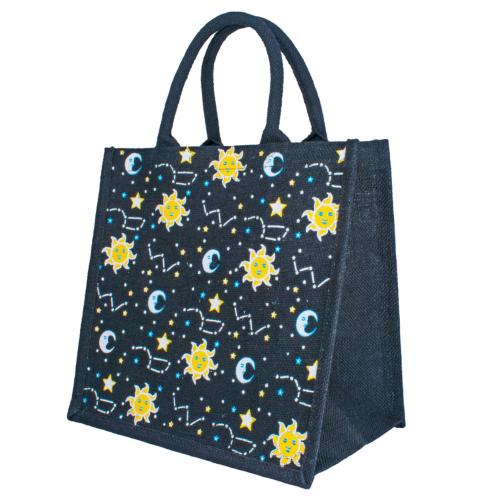 Jute shopping bag, sun, moon, stars