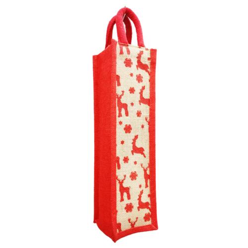 Jute Christmas bottle gift bag, reindeer design
