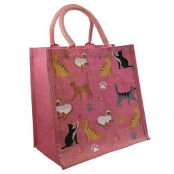 Jute shopping bag, Cats light pink 30x30cm