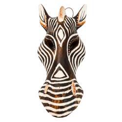 Mask Albesia Wood Zebra White Stripes on Brown 20cm