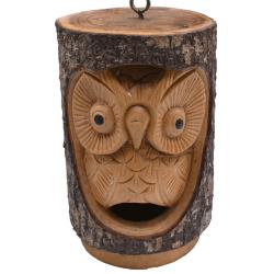 Hanging bird feeder, carved jempinis wood owl 22cm