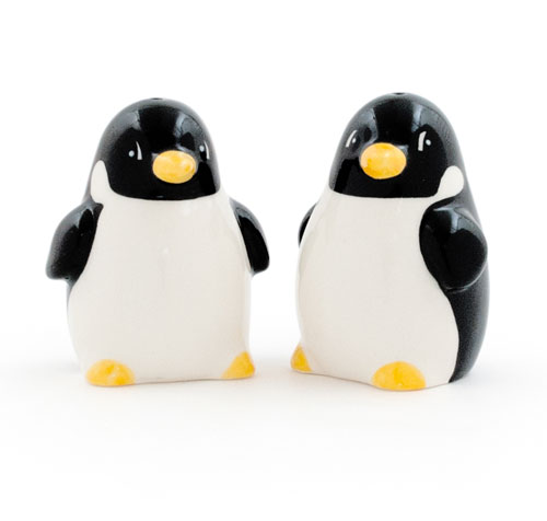 Penguins ceramic cruet set salt & pepper pots shakers hand painted