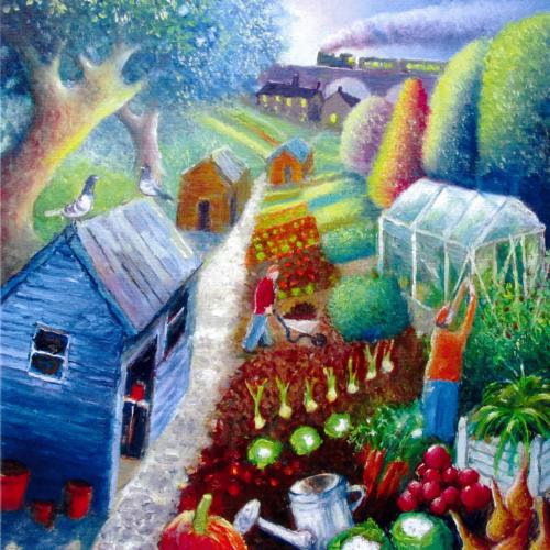 Greetings card "On the Allotment" 16x16cm